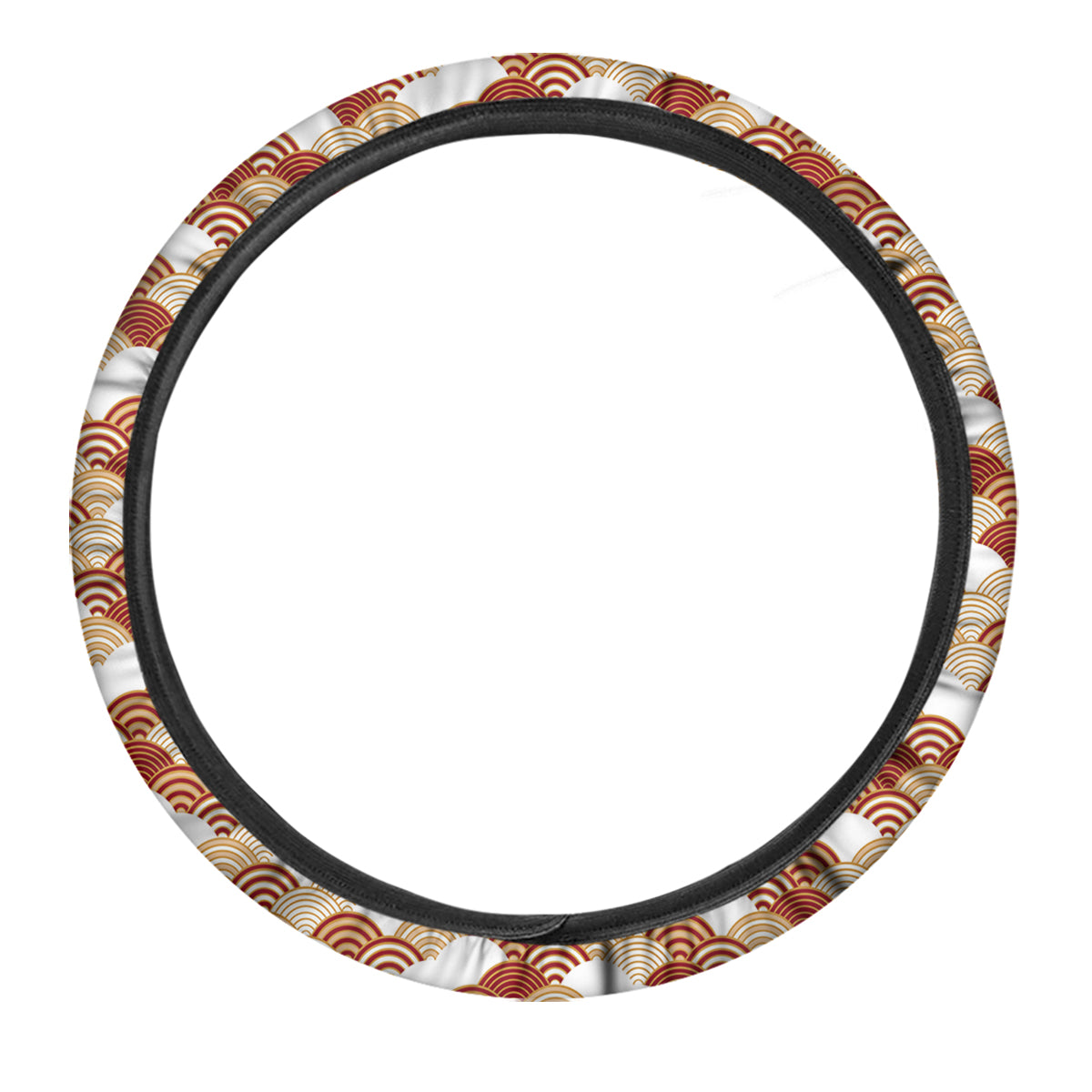 Japanese Red And Beige Print Pattern Car Steering Wheel Cover-grizzshop