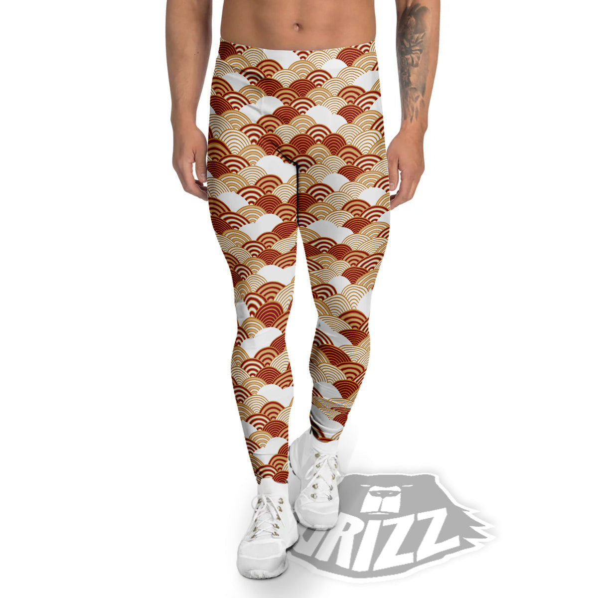 Japanese Red And Beige Print Pattern Men's Leggings-grizzshop