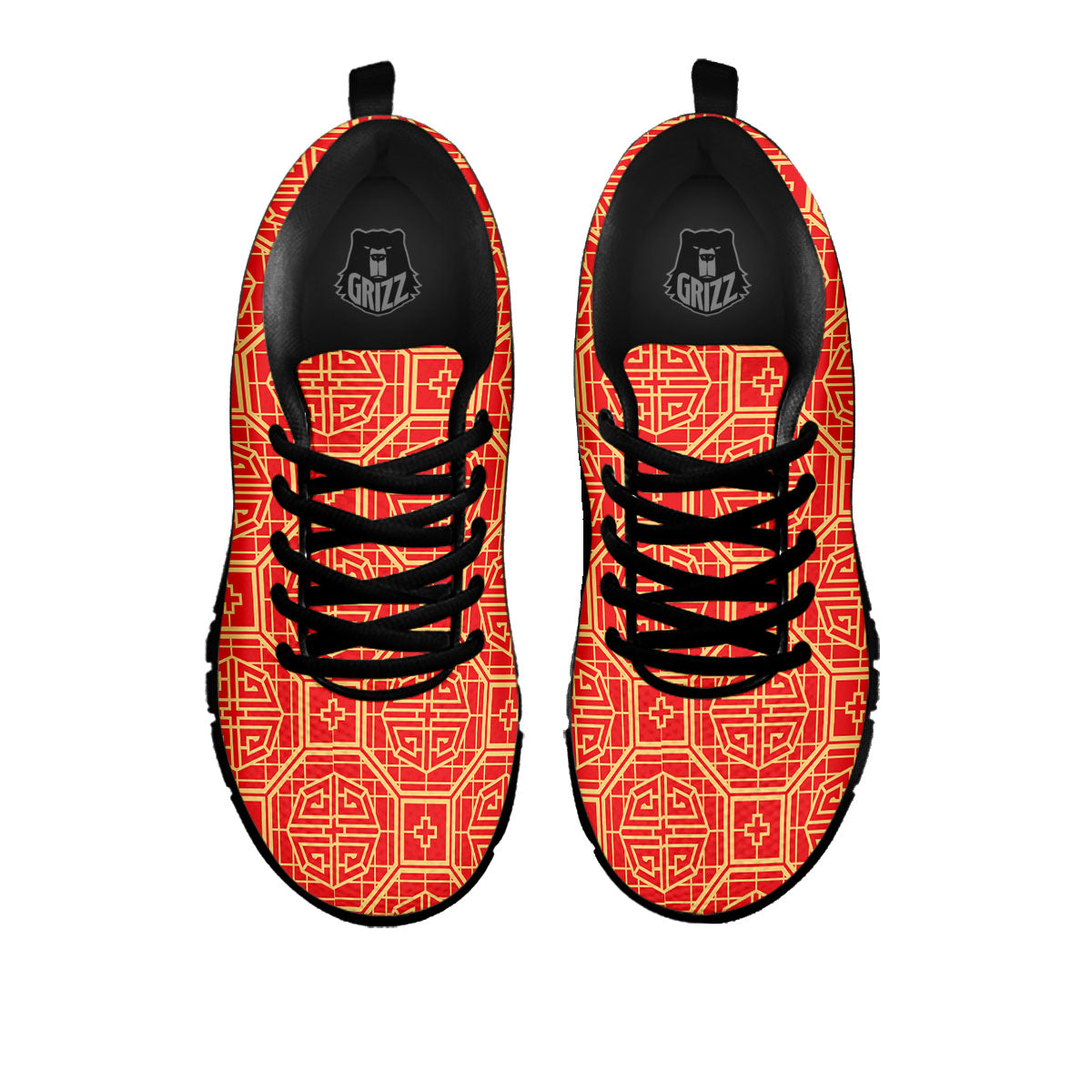 Japanese Red Geometric Print Pattern Black Sneaker-grizzshop