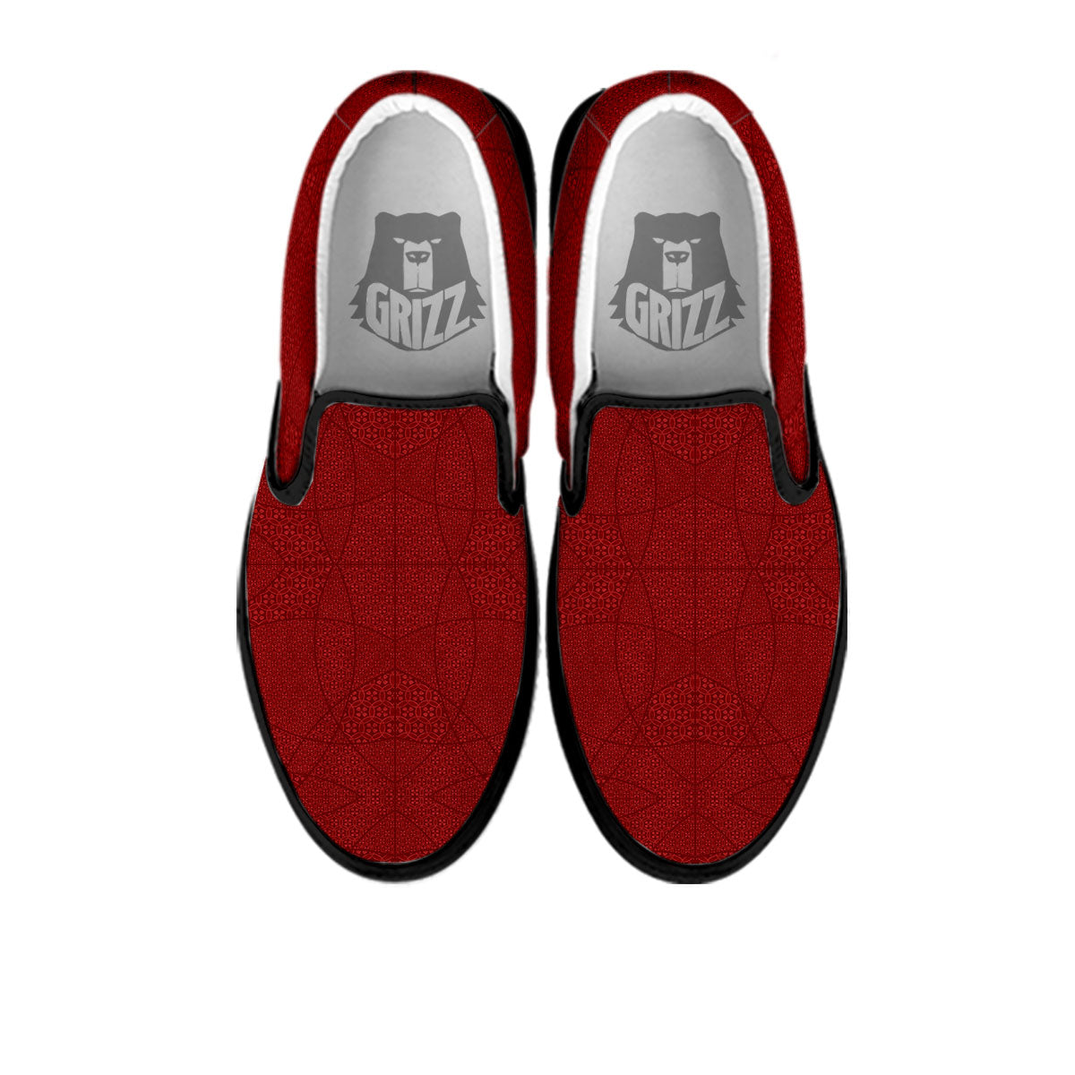 Japanese Red Print Pattern Black Slip On Shoes-grizzshop