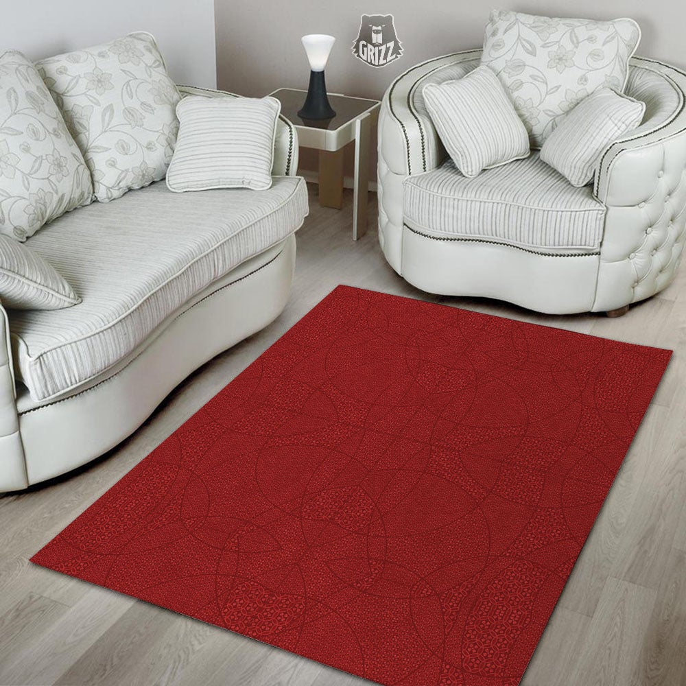 Japanese Red Print Pattern Floor Mat-grizzshop