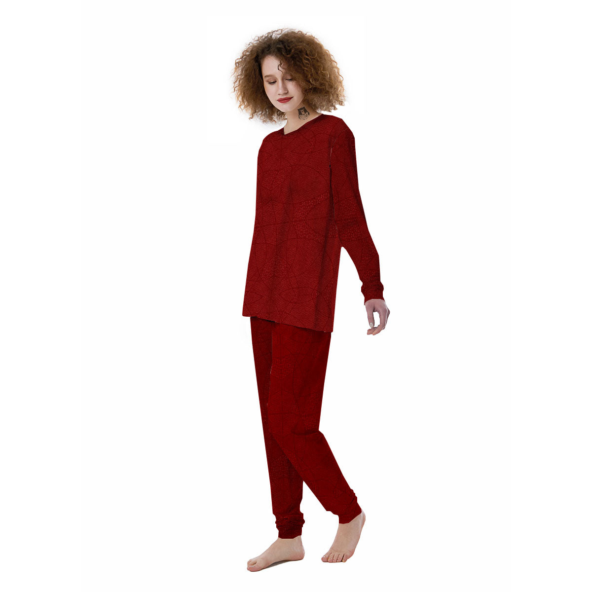 Japanese Red Print Pattern Women's Pajamas-grizzshop