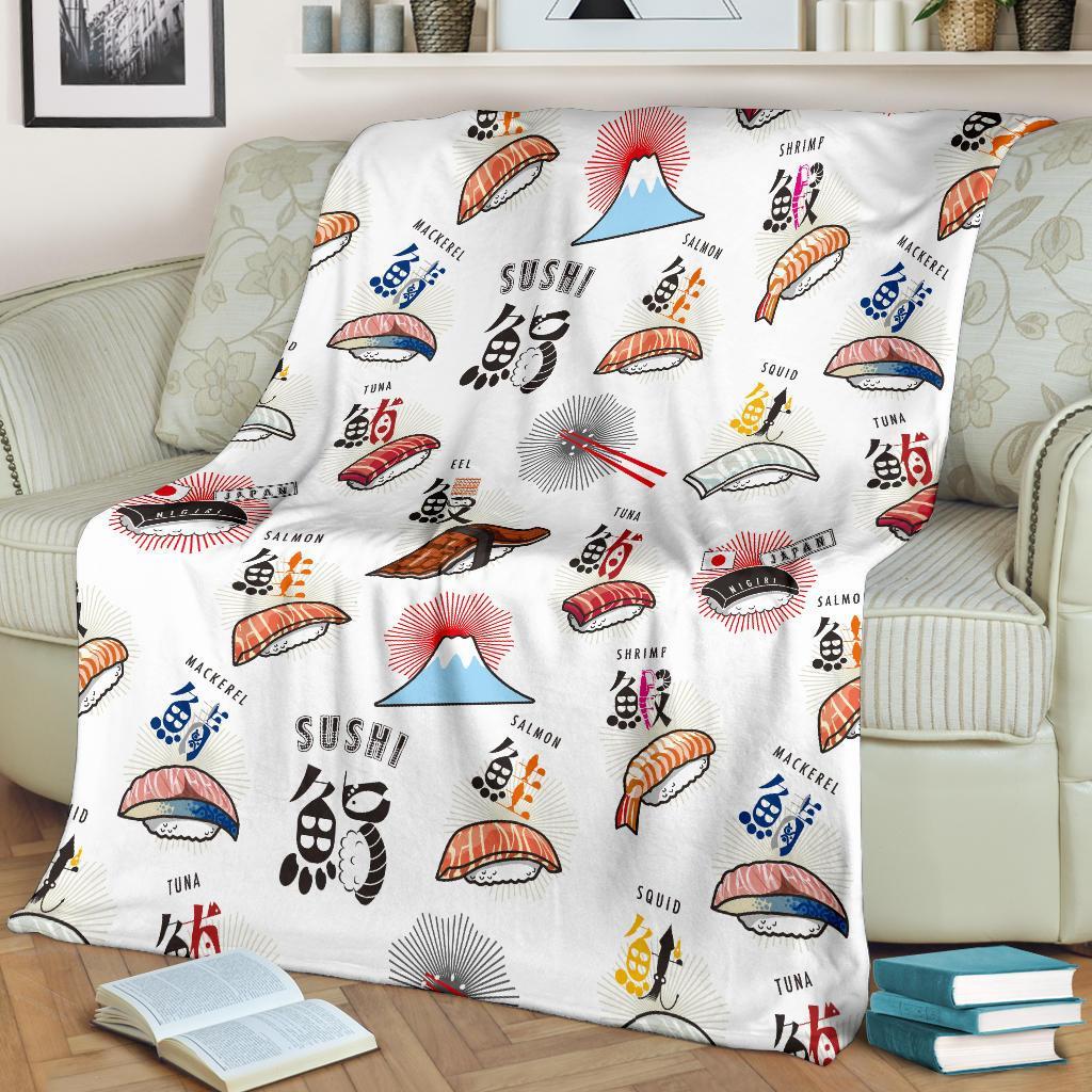 Japanese Sushi Kawaii Pattern Print Blanket-grizzshop