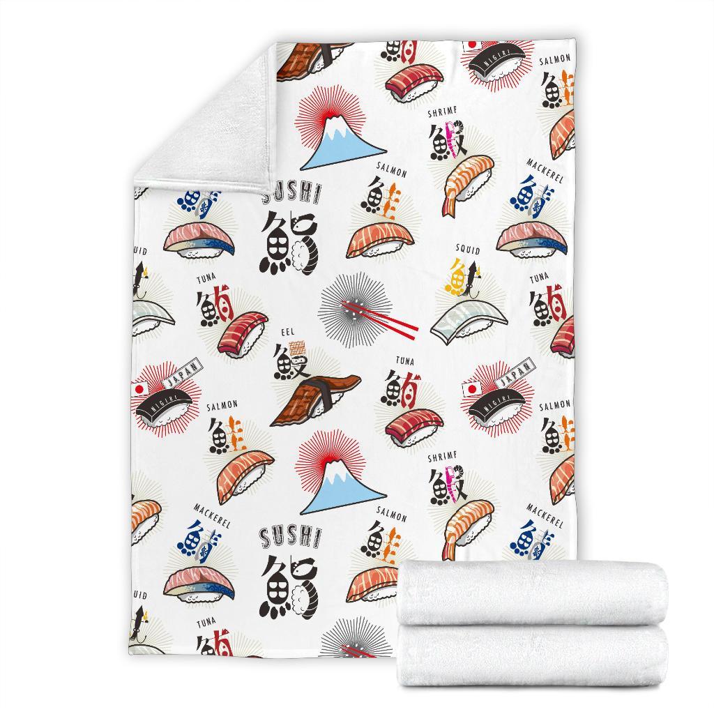 Japanese Sushi Kawaii Pattern Print Blanket-grizzshop