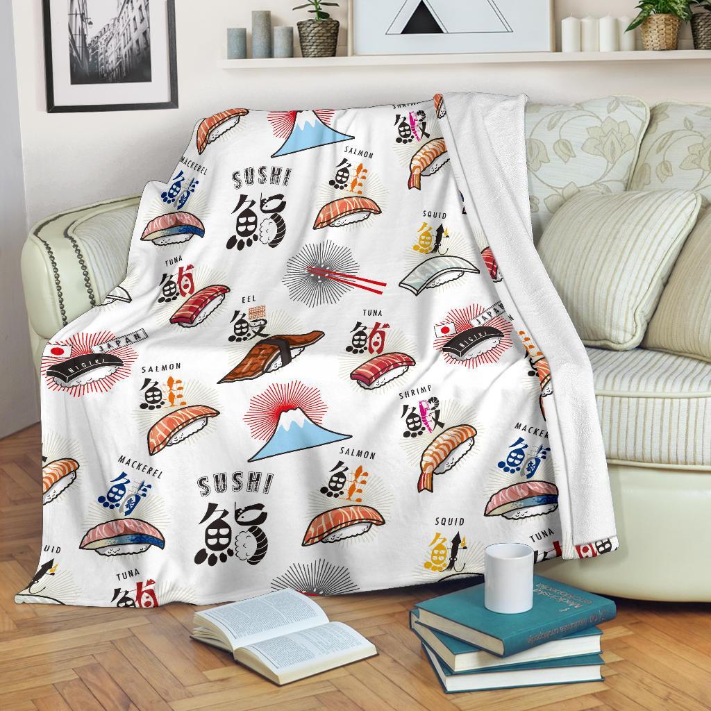 Japanese Sushi Kawaii Pattern Print Blanket-grizzshop