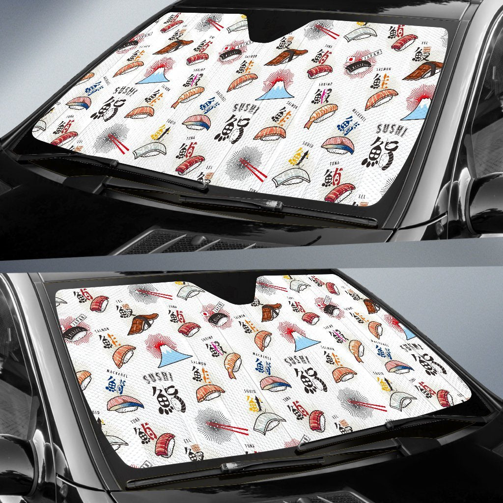 Japanese Sushi Kawaii Pattern Print Car Sun Shade-grizzshop