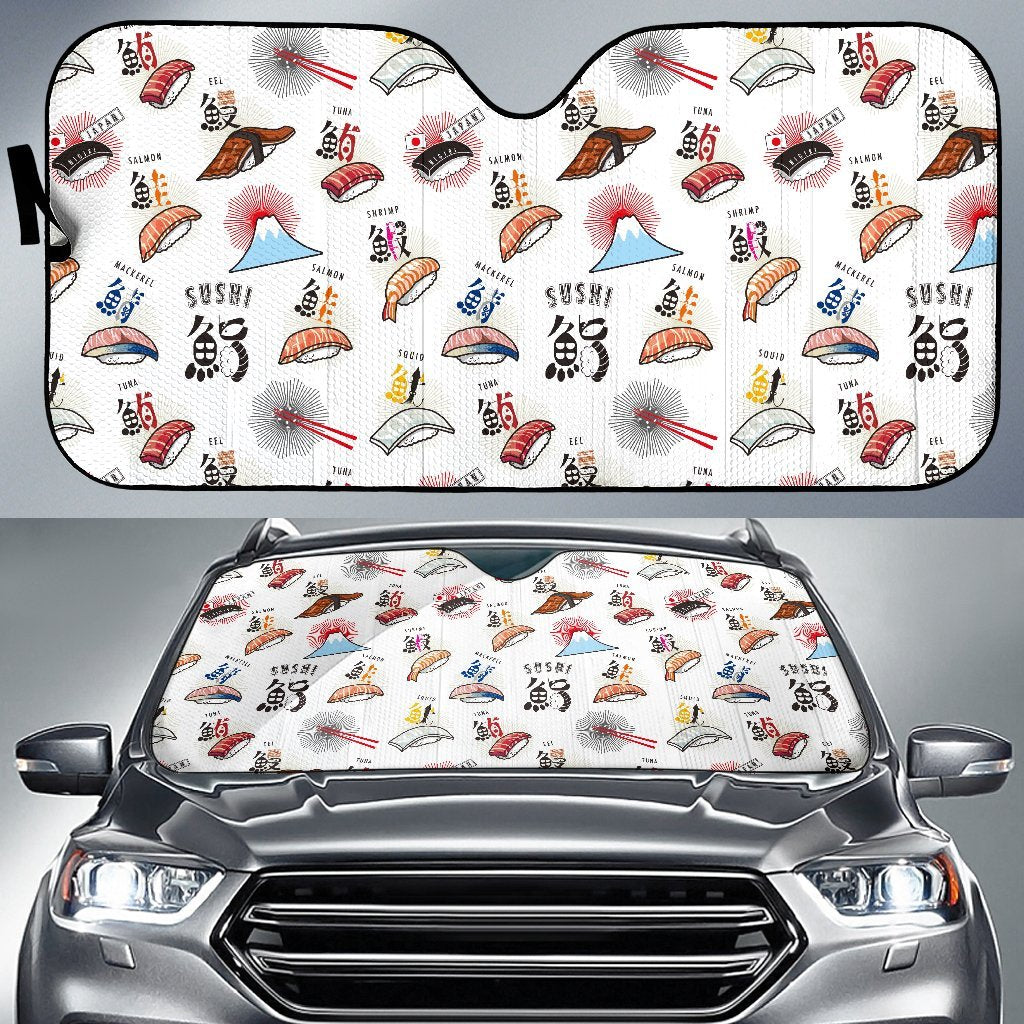 Japanese Sushi Kawaii Pattern Print Car Sun Shade-grizzshop