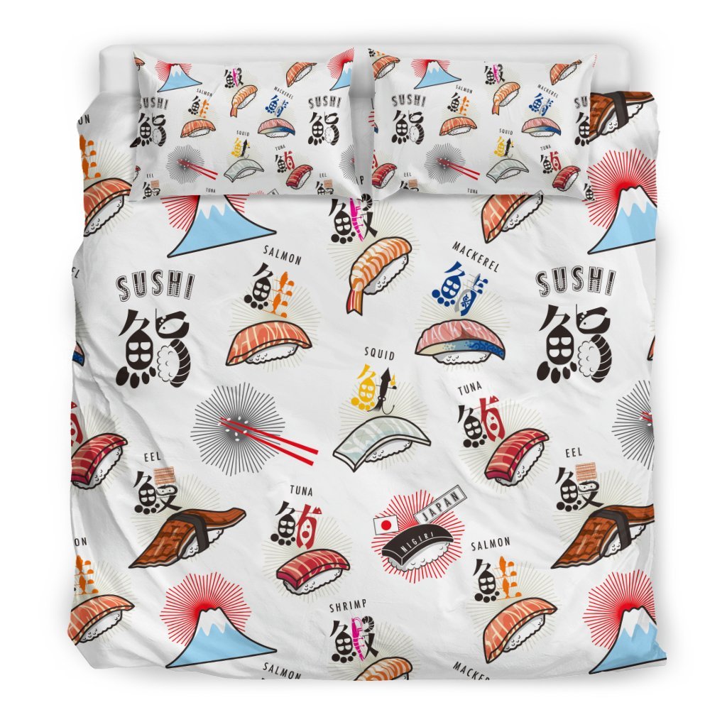 Japanese Sushi Kawaii Pattern Print Duvet Cover Bedding Set-grizzshop