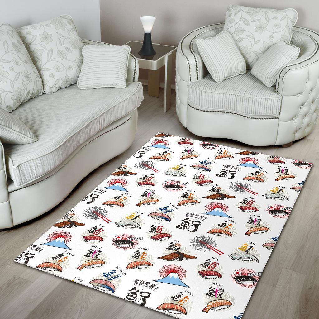 Japanese Sushi Kawaii Pattern Print Floor Mat-grizzshop