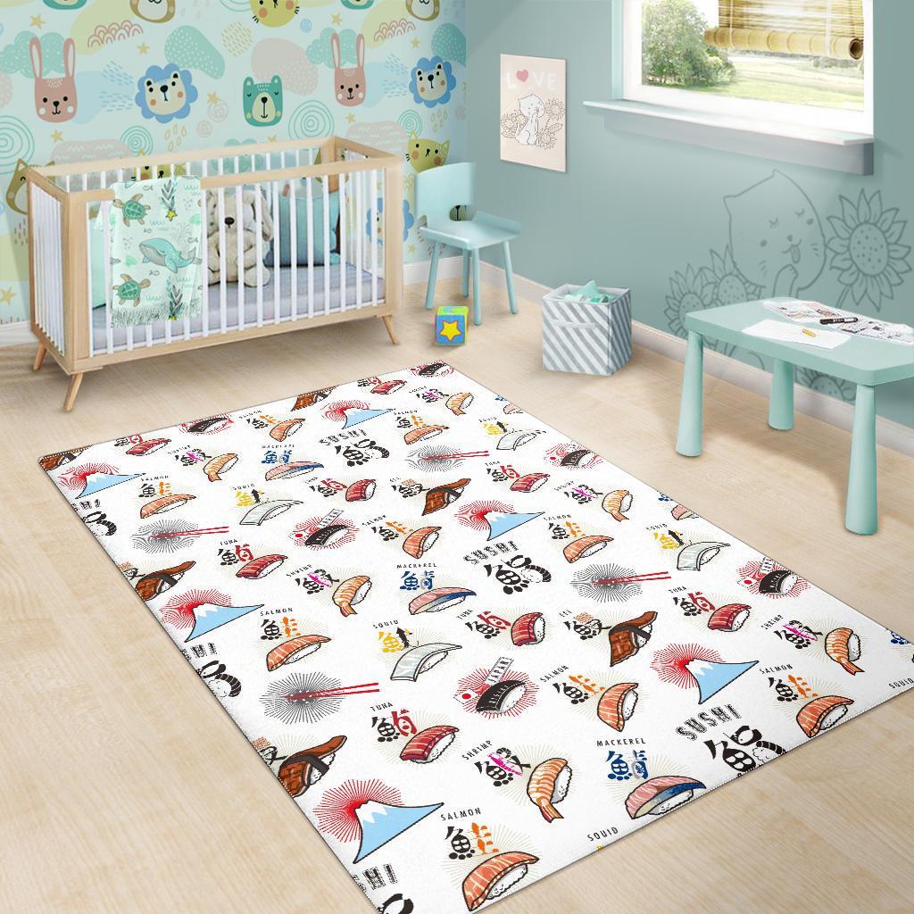 Japanese Sushi Kawaii Pattern Print Floor Mat-grizzshop