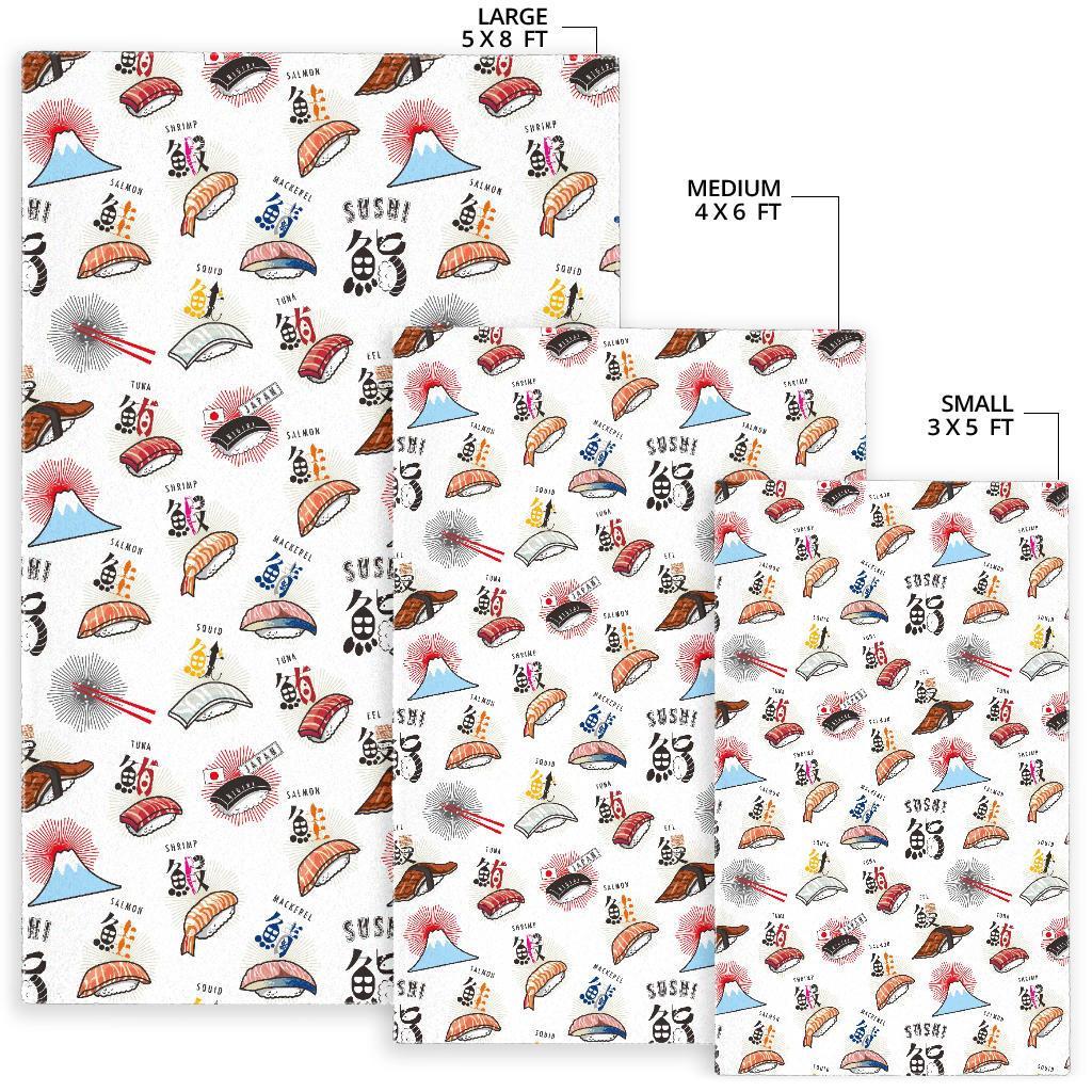 Japanese Sushi Kawaii Pattern Print Floor Mat-grizzshop