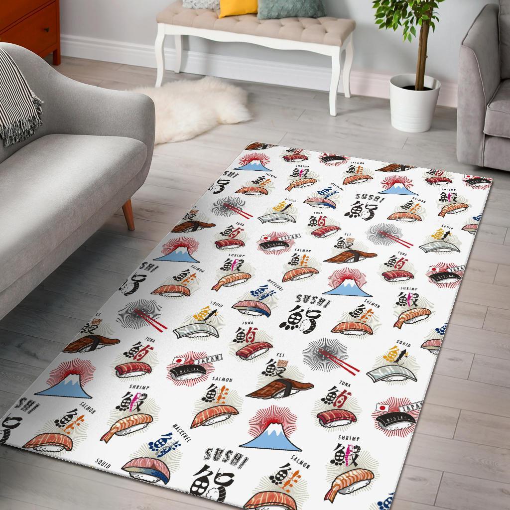 Japanese Sushi Kawaii Pattern Print Floor Mat-grizzshop