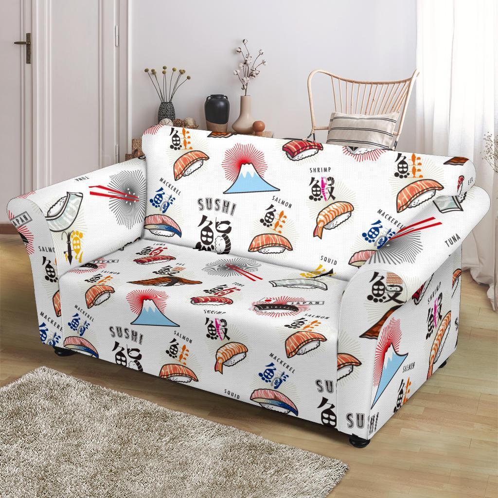 Japanese Sushi Kawaii Pattern Print Loveseat Cover-grizzshop