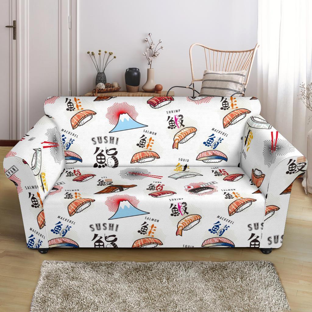 Japanese Sushi Kawaii Pattern Print Loveseat Cover-grizzshop