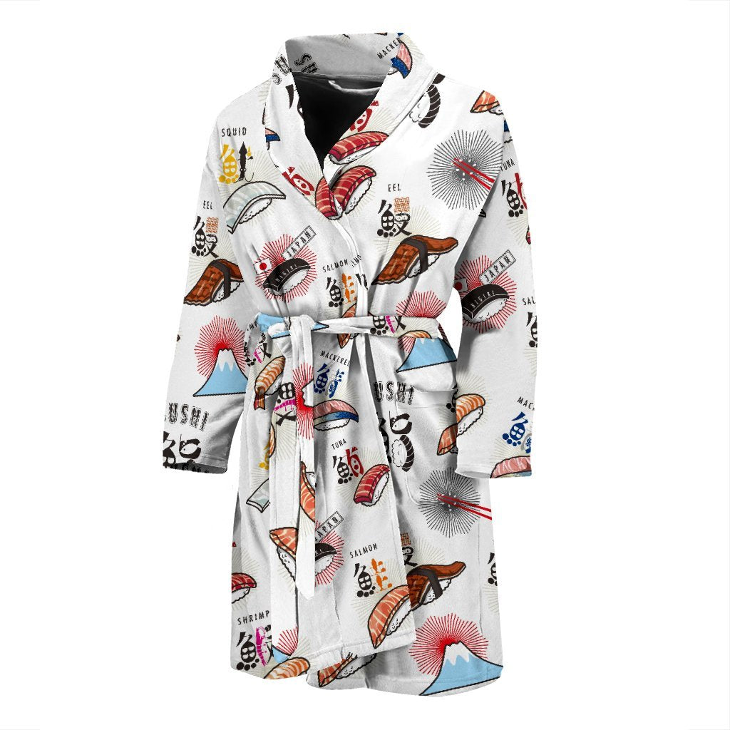 Japanese Sushi Kawaii Pattern Print Men Long Robe-grizzshop