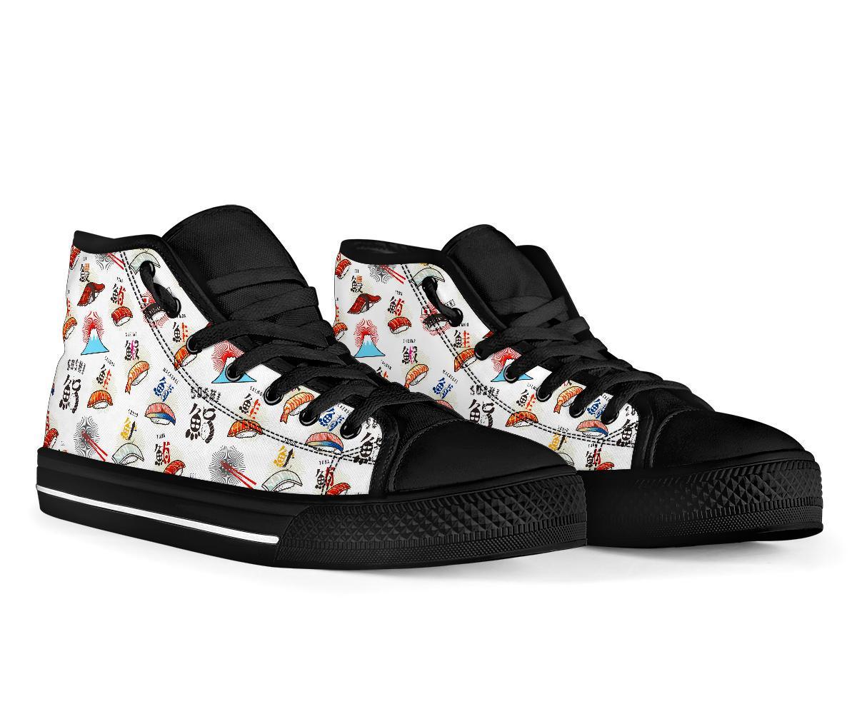 Japanese Sushi Kawaii Pattern Print Men Women's High Top Shoes-grizzshop