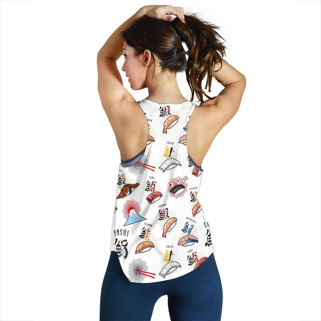 Japanese Sushi Kawaii Pattern Print Women's Racerback Tank Tops-grizzshop