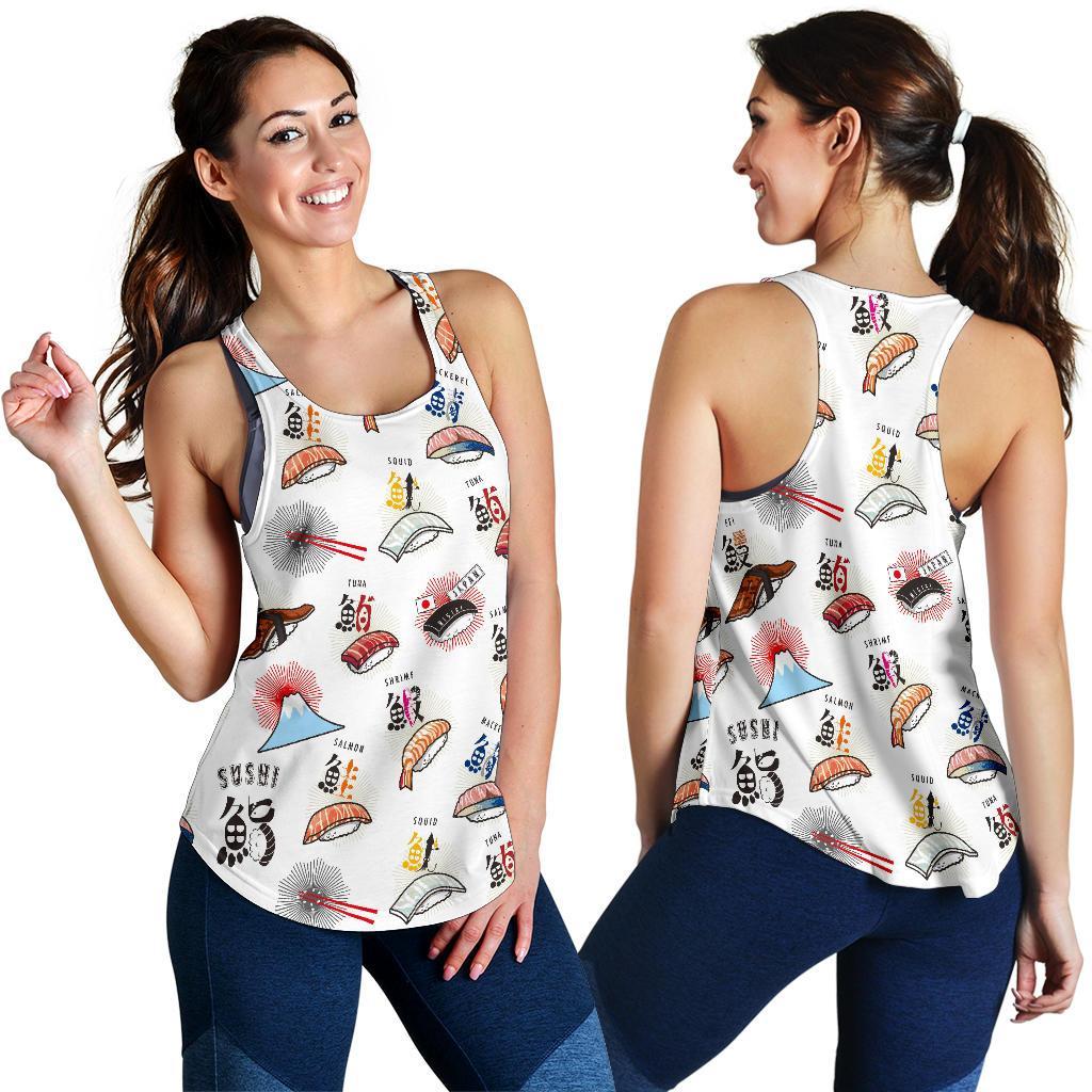 Japanese Sushi Kawaii Pattern Print Women's Racerback Tank Tops-grizzshop