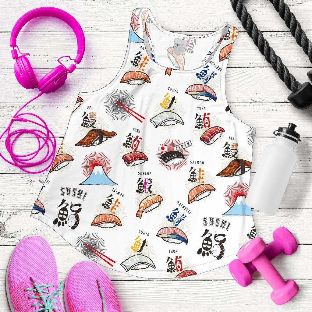 Japanese Sushi Kawaii Pattern Print Women's Racerback Tank Tops-grizzshop