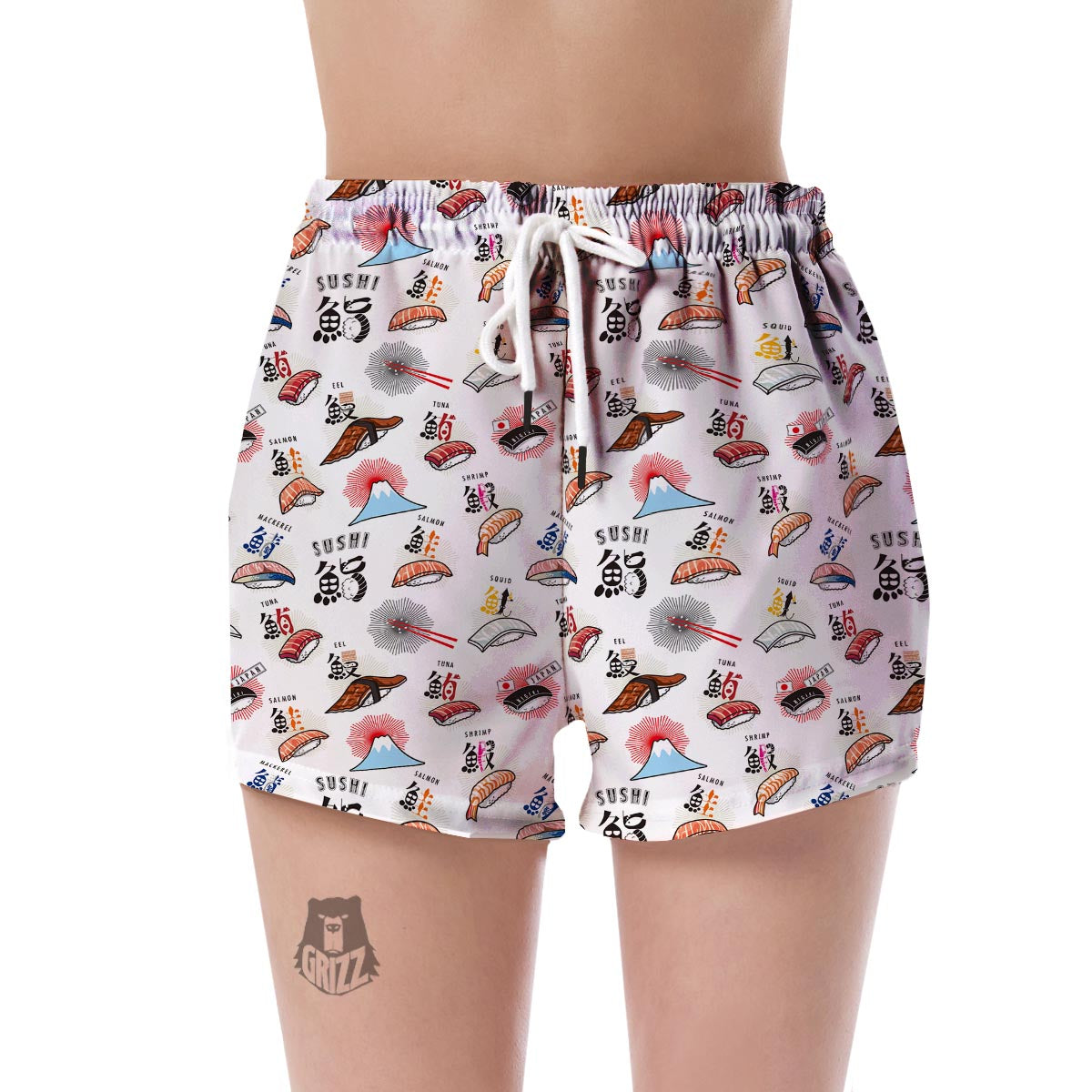 Japanese Sushi Kawaii Pattern Print Women's Shorts-grizzshop