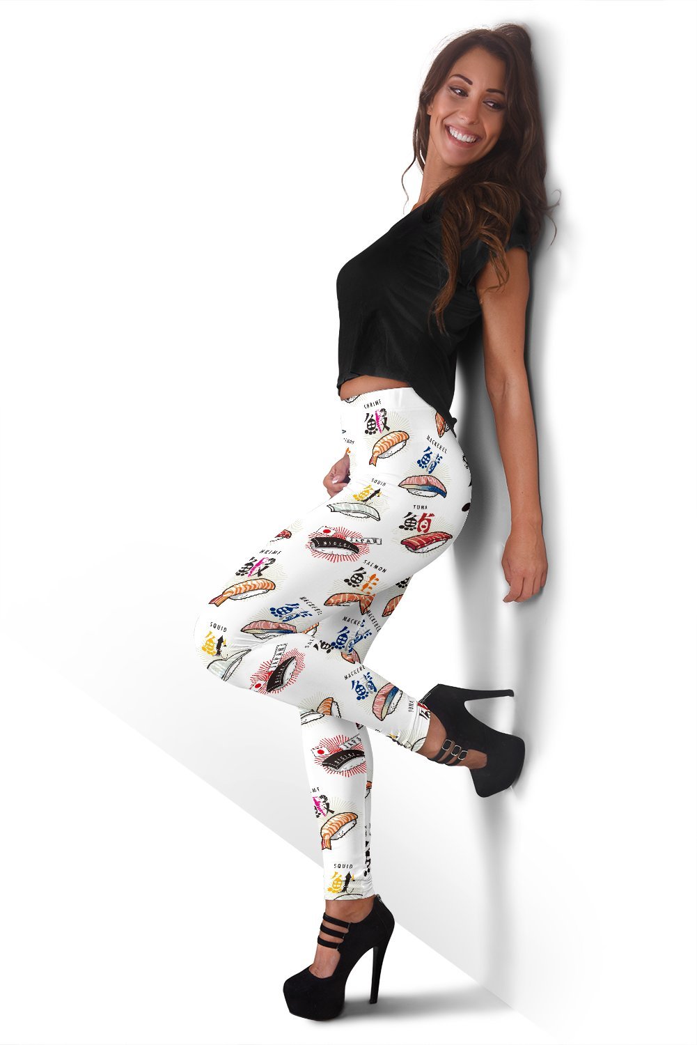 Japanese Sushi Kawaii Print Pattern Women Leggings-grizzshop