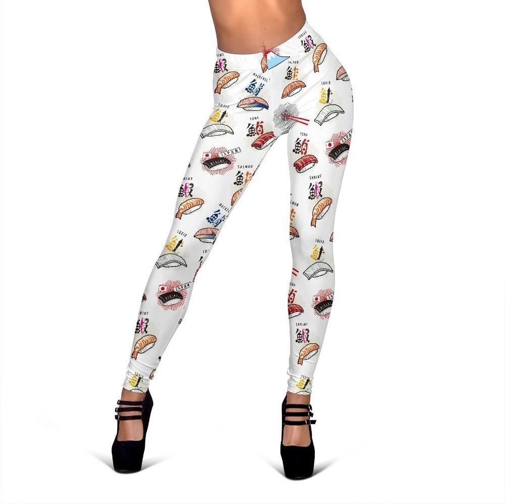 Japanese Sushi Kawaii Print Pattern Women Leggings-grizzshop