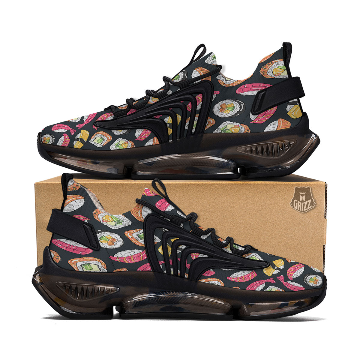 Japanese Sushi Print Pattern Black Gym Shoes-grizzshop
