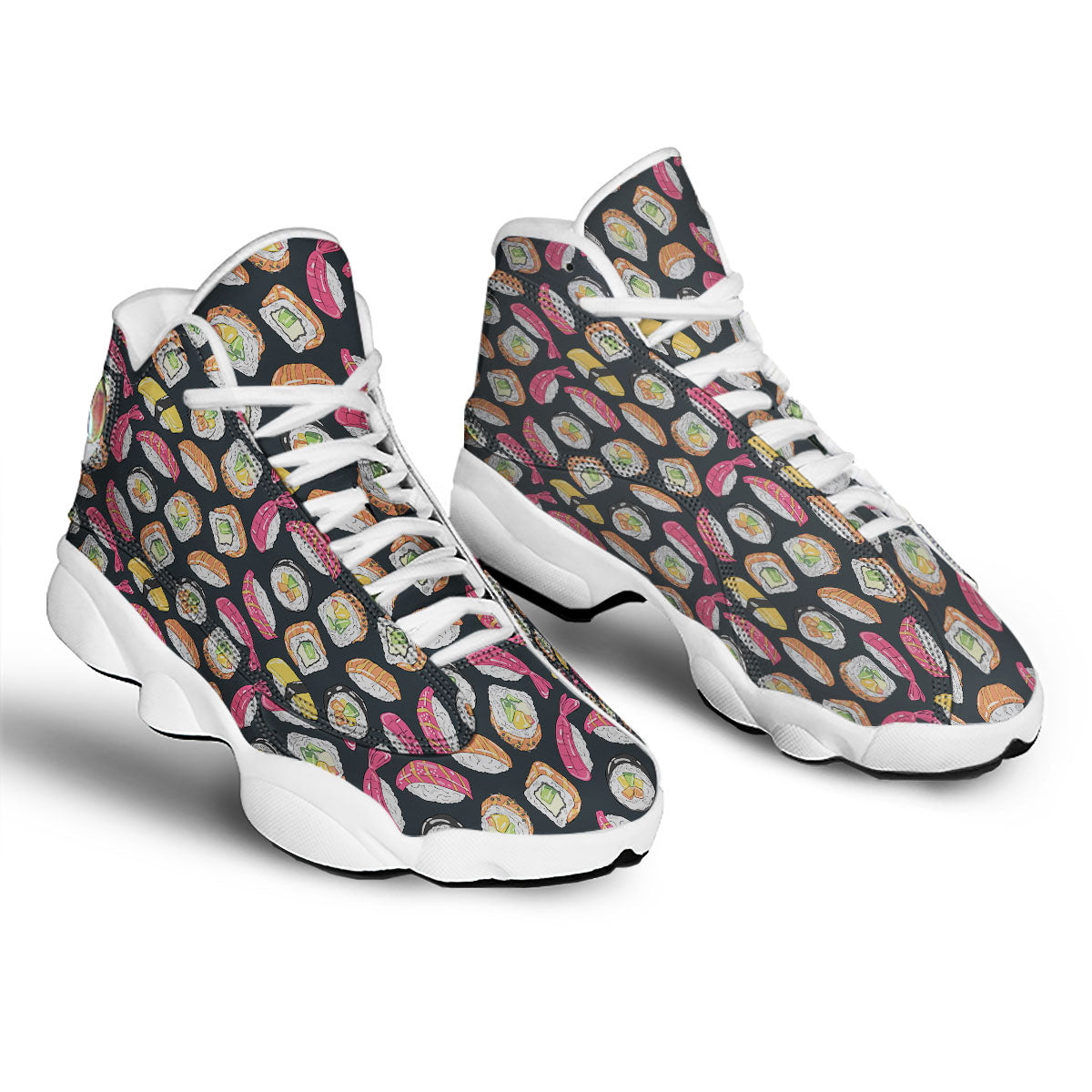 Japanese Sushi Print Pattern White Basketball Shoes-grizzshop
