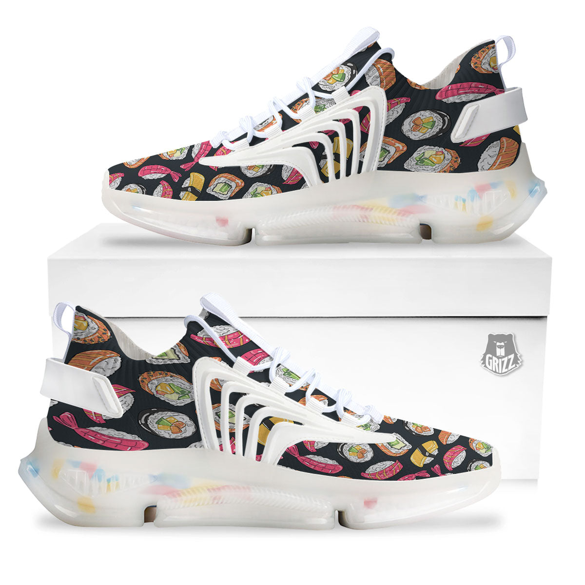 Japanese Sushi Print Pattern White Gym Shoes-grizzshop