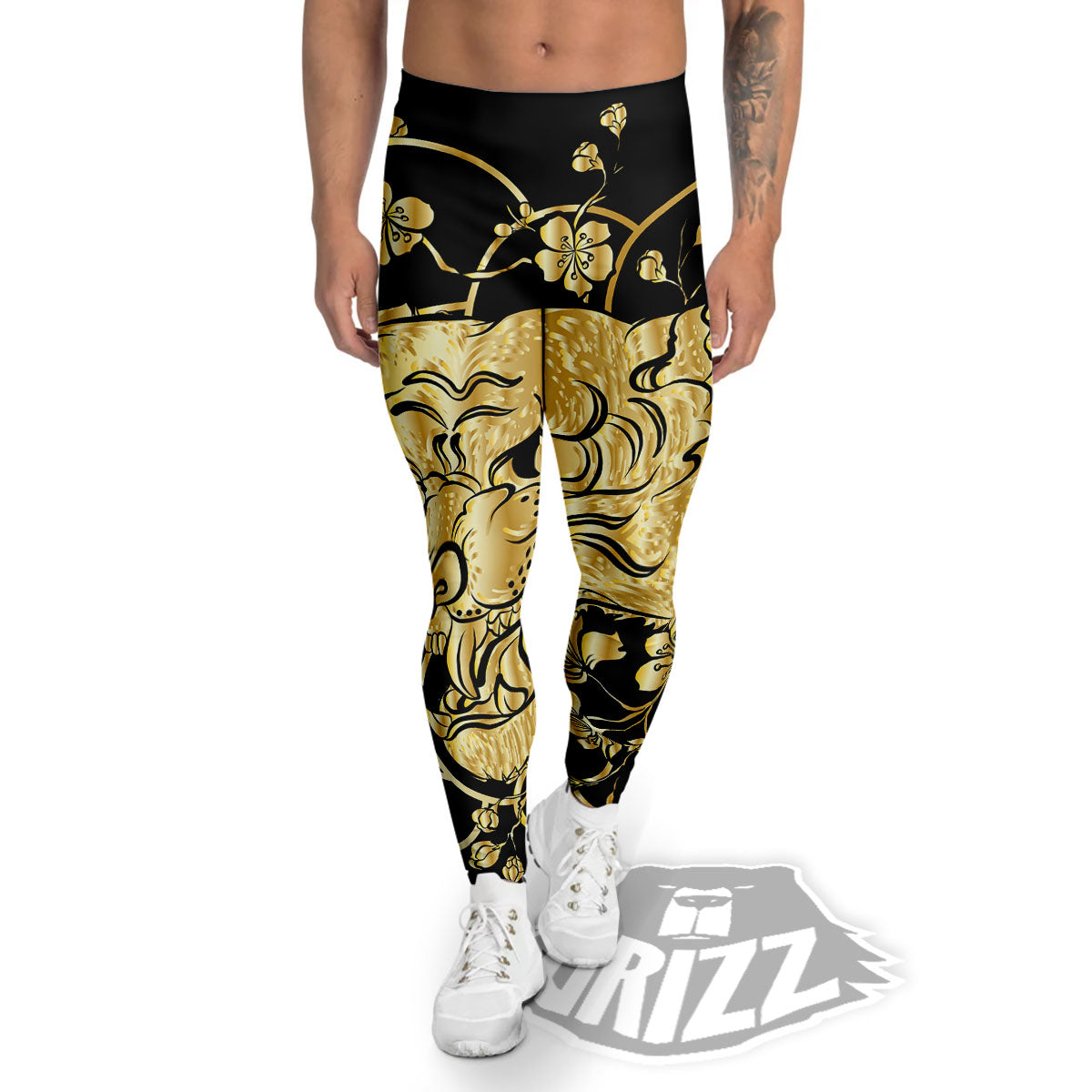 Japanese Tiger Gold And Black Print Men's Leggings-grizzshop