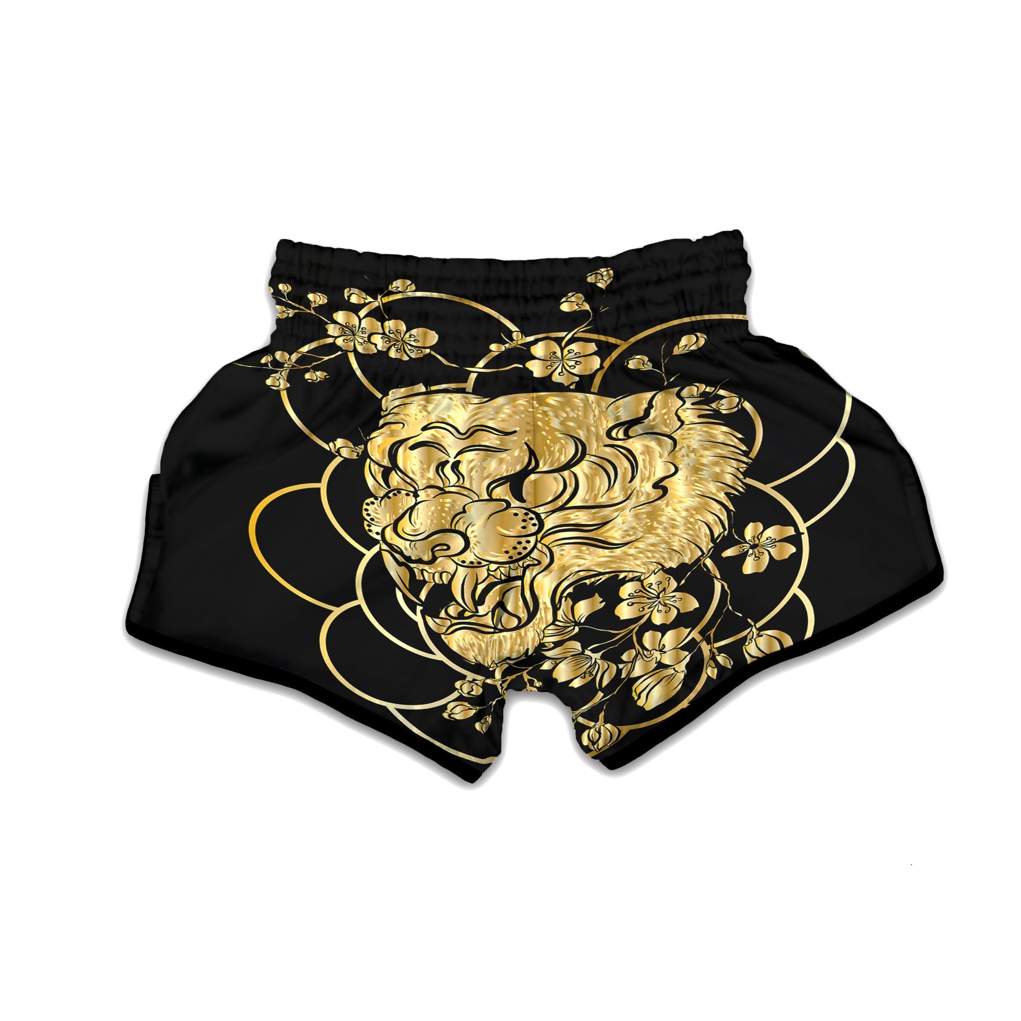 Japanese Tiger Gold And Black Print Muay Thai Boxing Shorts-grizzshop