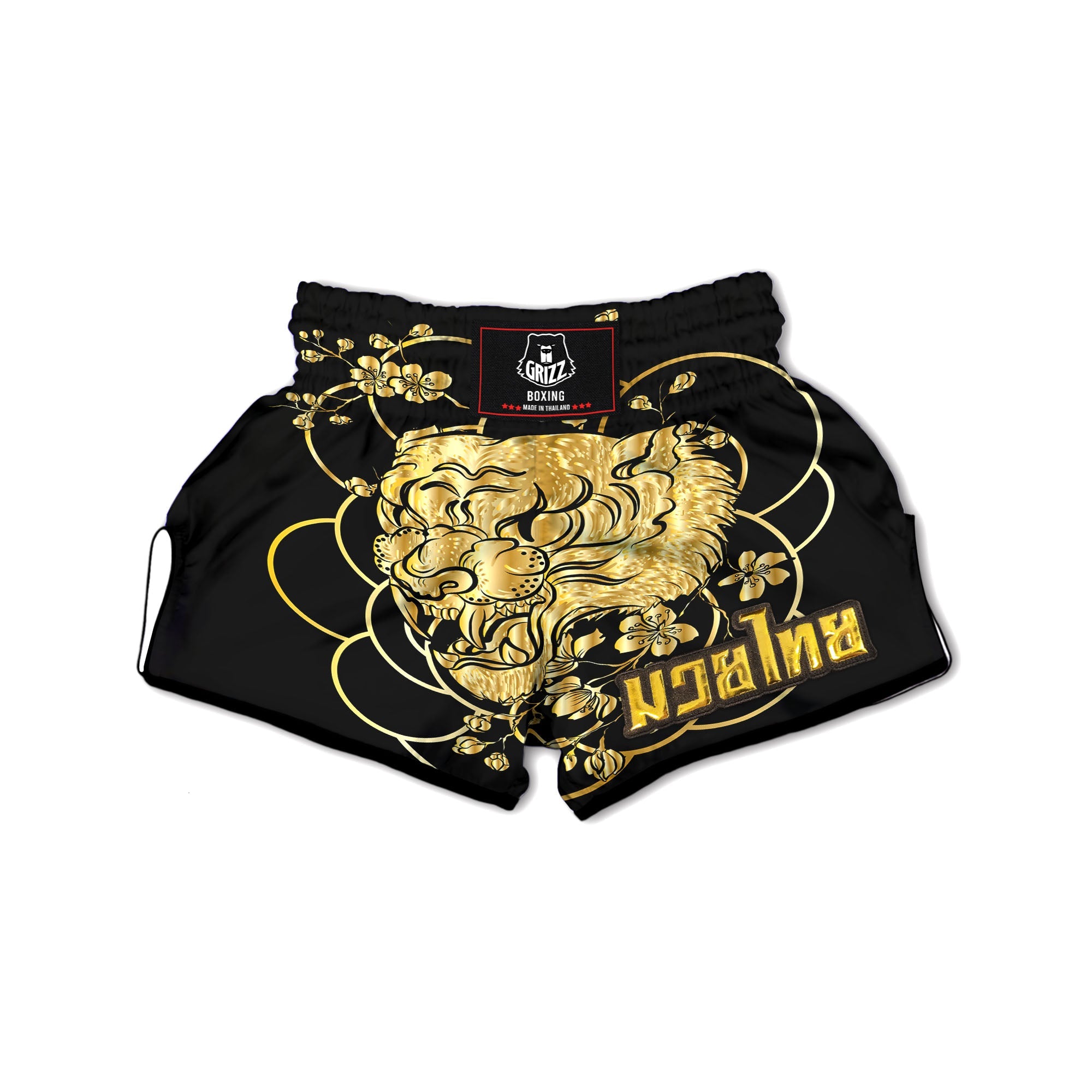 Japanese Tiger Gold And Black Print Muay Thai Boxing Shorts-grizzshop