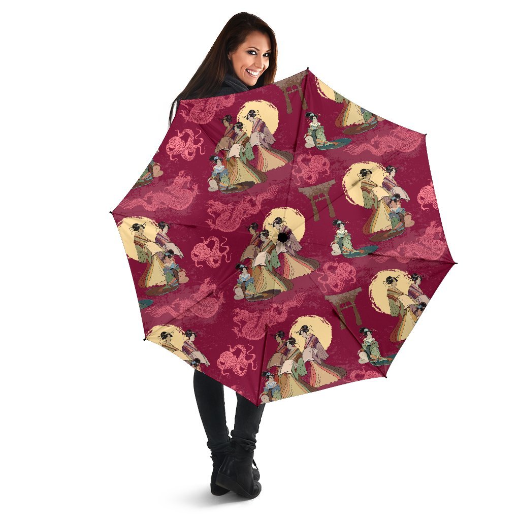 Japanese Tokyo Pattern Print Automatic Foldable Umbrella-grizzshop