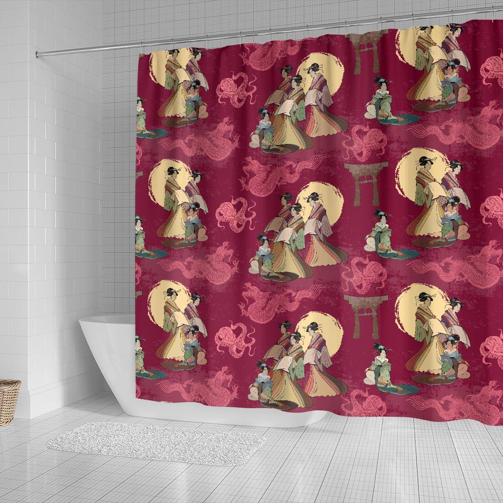 Japanese Tokyo Pattern Print Bathroom Shower Curtain-grizzshop