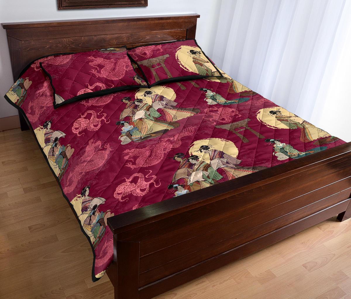Japanese Tokyo Pattern Print Bed Set Quilt-grizzshop
