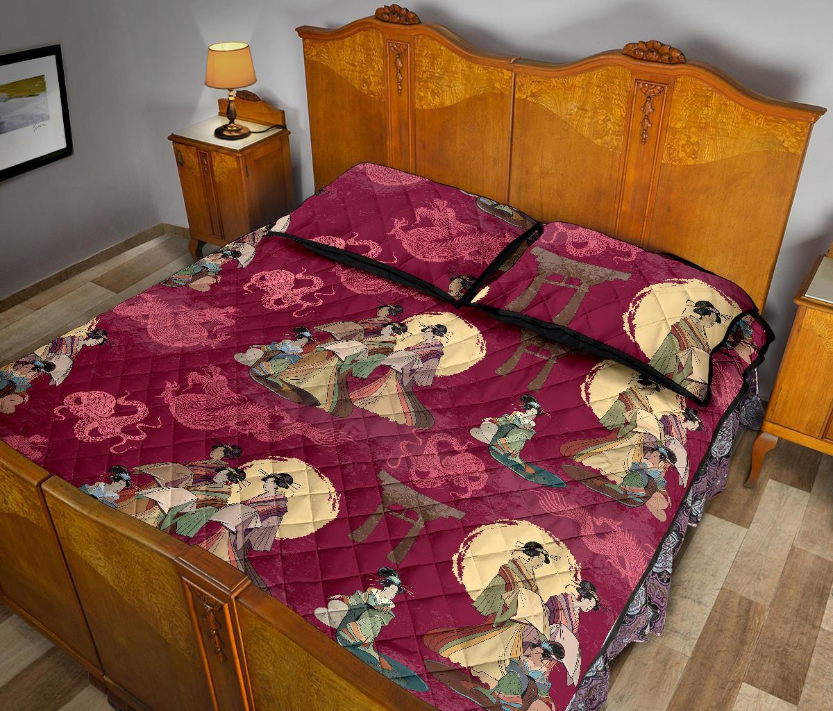 Japanese Tokyo Pattern Print Bed Set Quilt-grizzshop
