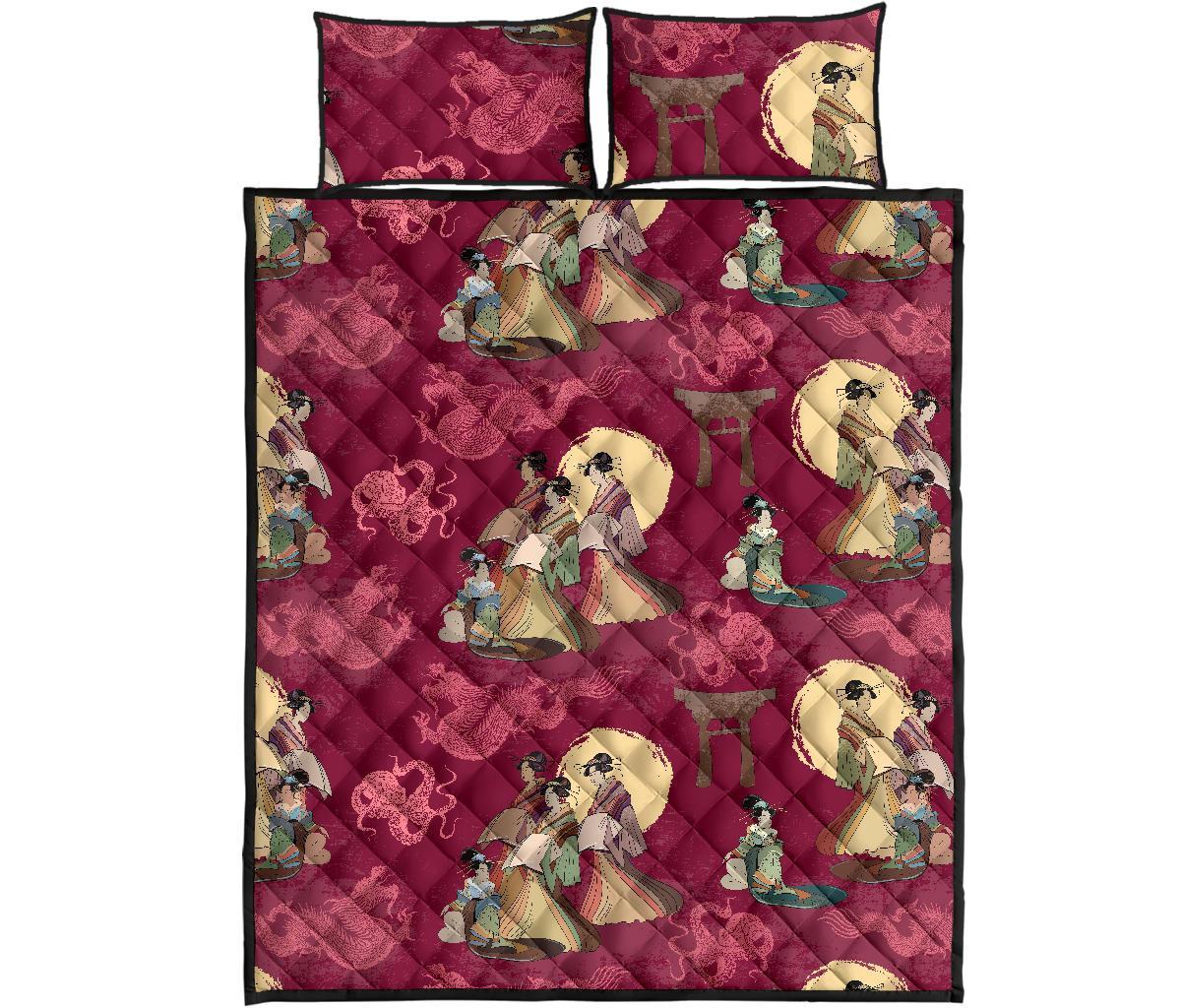 Japanese Tokyo Pattern Print Bed Set Quilt-grizzshop