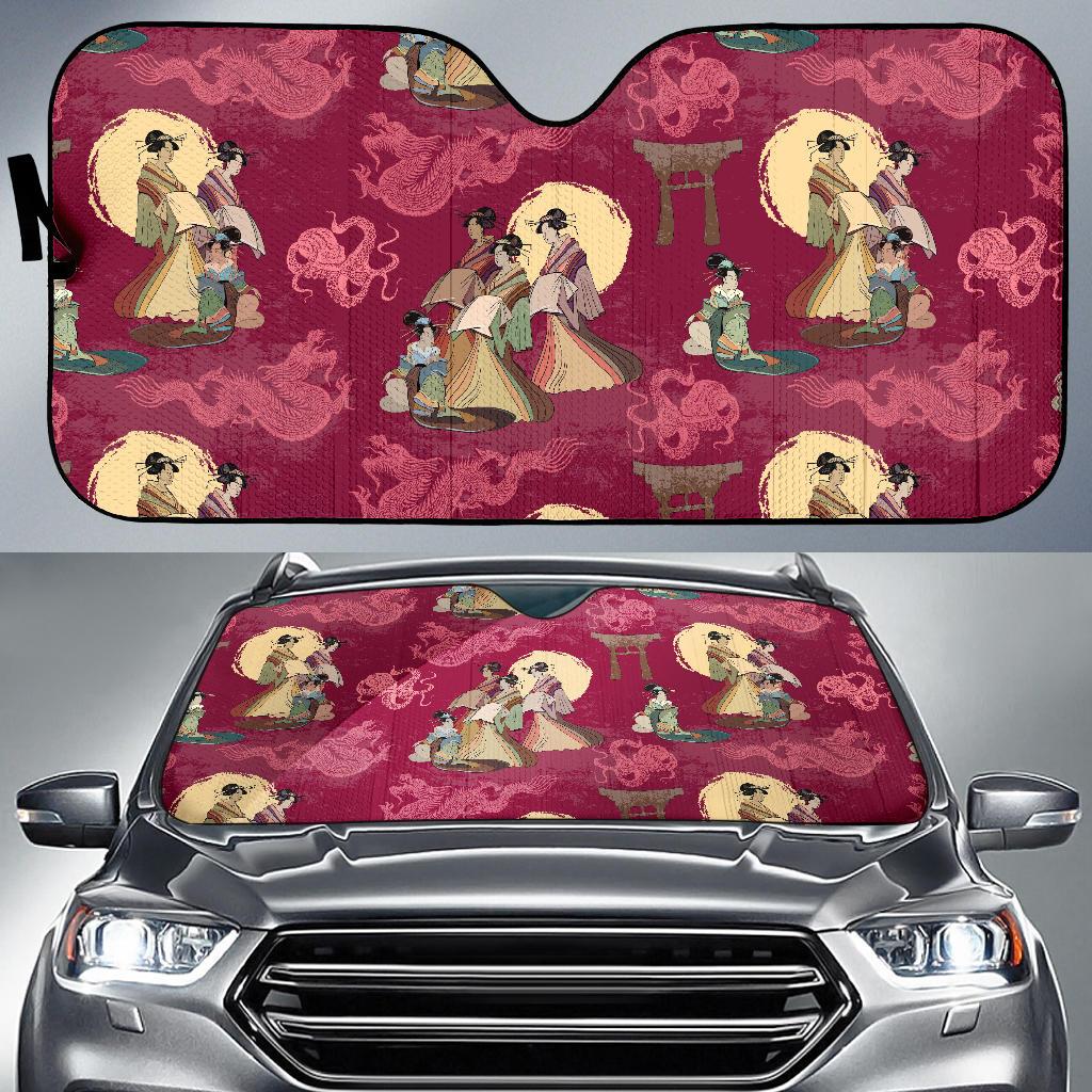 Japanese Tokyo Pattern Print Car Sun Shade-grizzshop