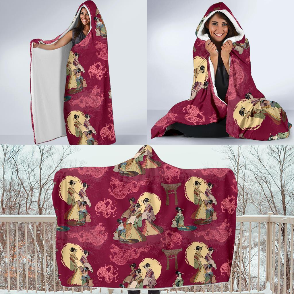 Japanese Tokyo Pattern Print Hooded Blanket-grizzshop