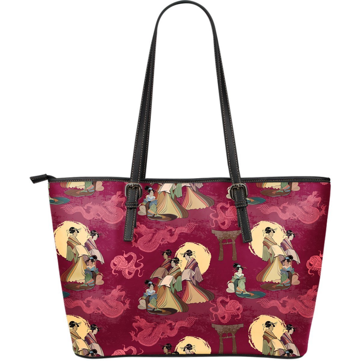 Japanese Tokyo Pattern Print Leather Tote Bag-grizzshop