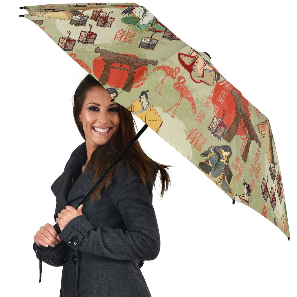 Japanese Tokyo Print Pattern Automatic Foldable Umbrella-grizzshop