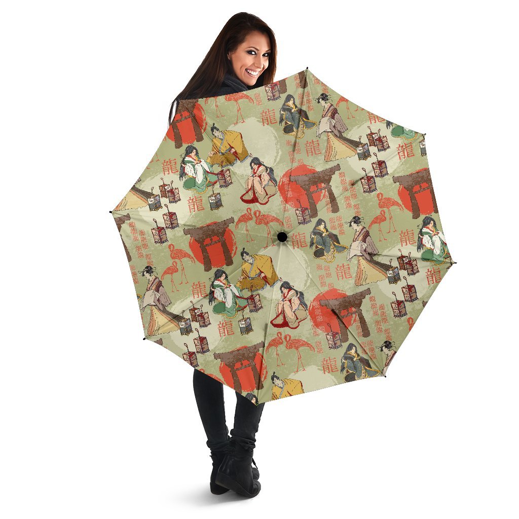 Japanese Tokyo Print Pattern Automatic Foldable Umbrella-grizzshop