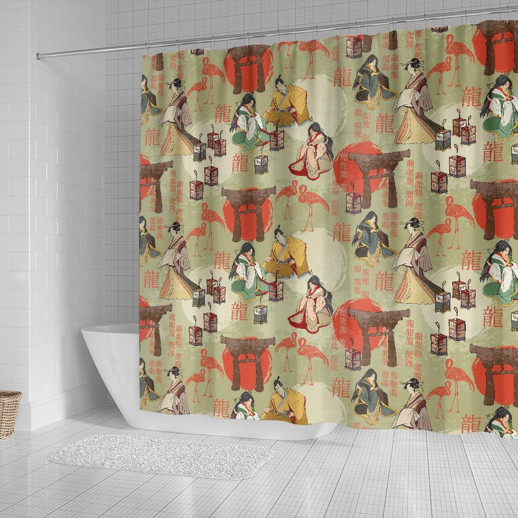 Japanese Tokyo Print Pattern Bathroom Shower Curtain-grizzshop