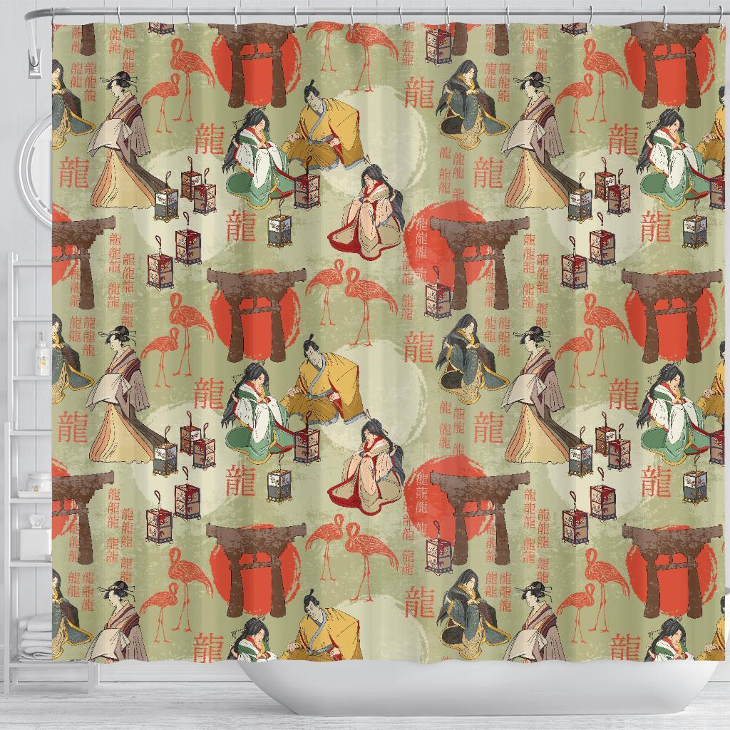 Japanese Tokyo Print Pattern Bathroom Shower Curtain-grizzshop