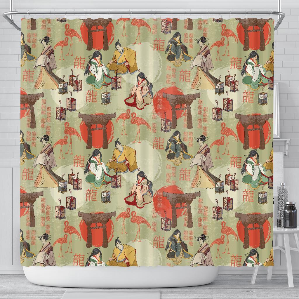 Japanese Tokyo Print Pattern Bathroom Shower Curtain-grizzshop