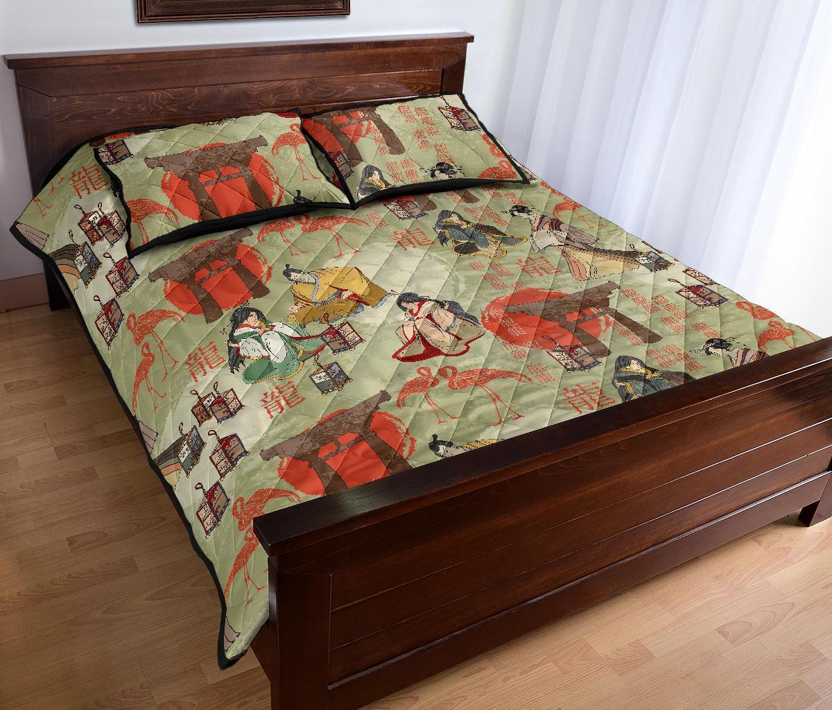 Japanese Tokyo Print Pattern Bed Set Quilt-grizzshop