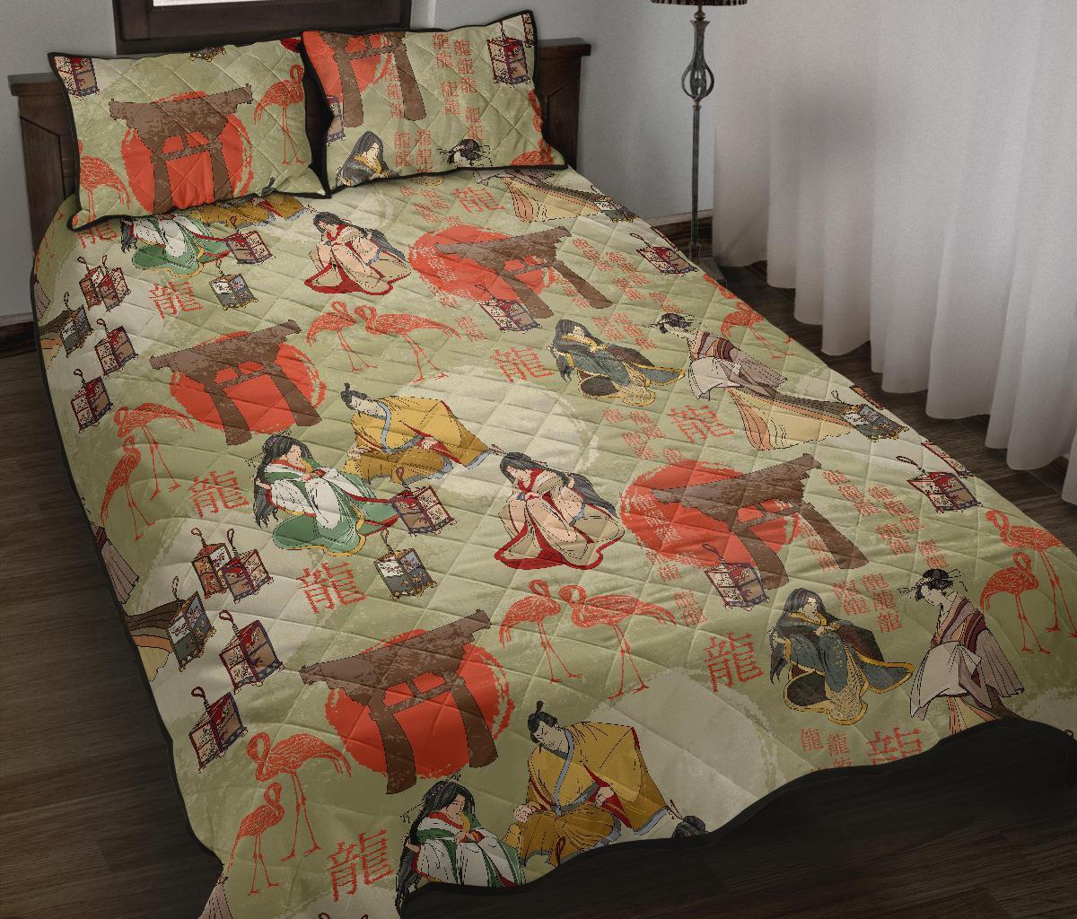 Japanese Tokyo Print Pattern Bed Set Quilt-grizzshop