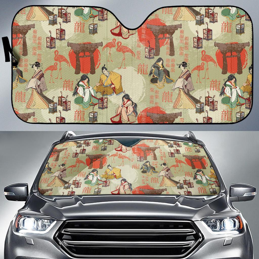 Japanese Tokyo Print Pattern Car Sun Shade-grizzshop