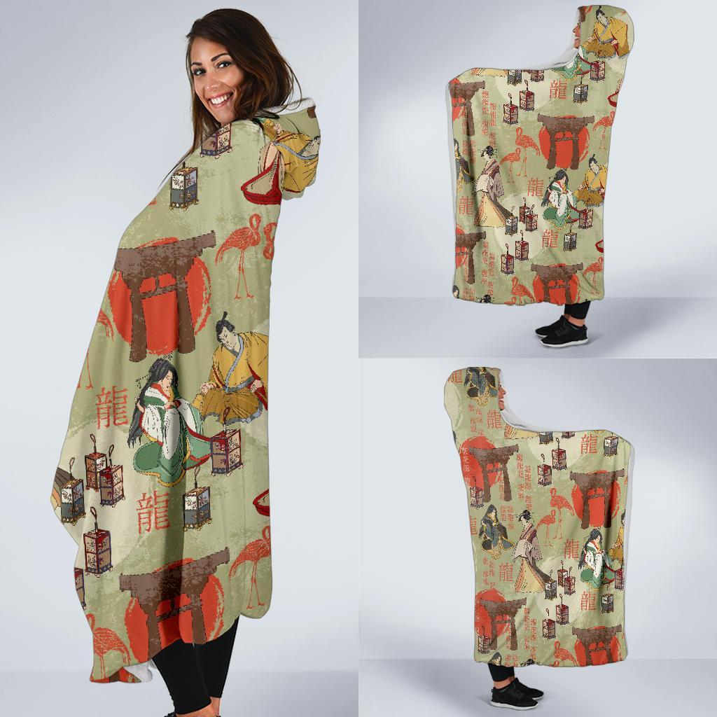 Japanese Tokyo Print Pattern Hooded Blanket-grizzshop