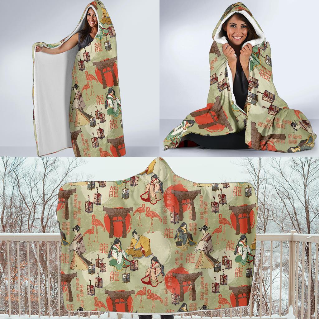 Japanese Tokyo Print Pattern Hooded Blanket-grizzshop